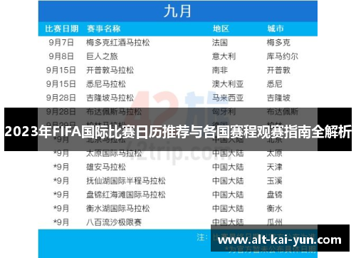 2023年FIFA国际比赛日历推荐与各国赛程观赛指南全解析
